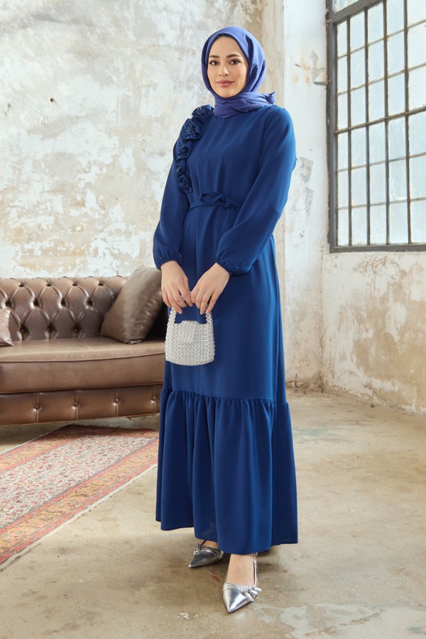 Shoulder Ruffle Dress - Indigo