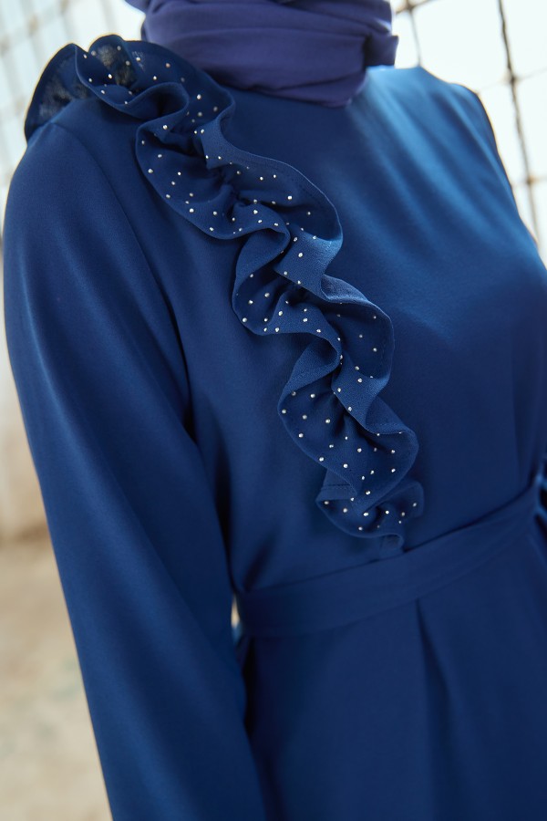 Shoulder Ruffle Dress - Indigo