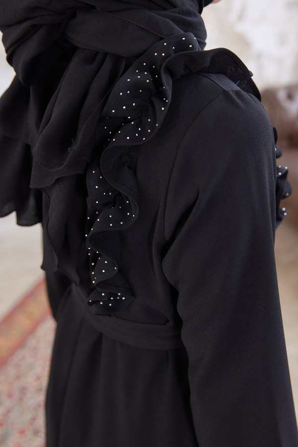 Omuz Fırfırlı Elbise - Siyah