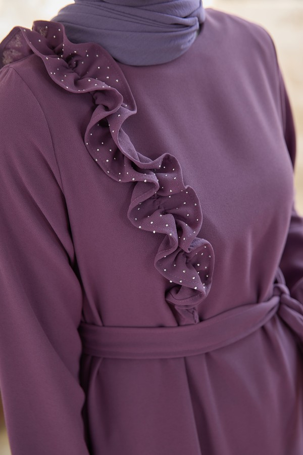 Omuz Fırfırlı Elbise - Leylak