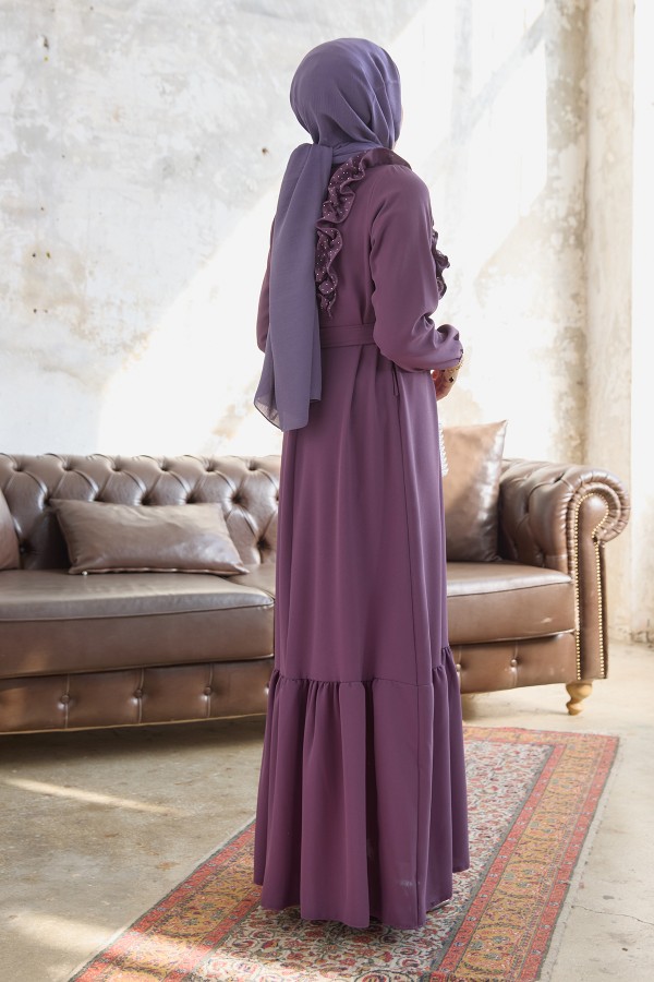 Omuz Fırfırlı Elbise - Leylak