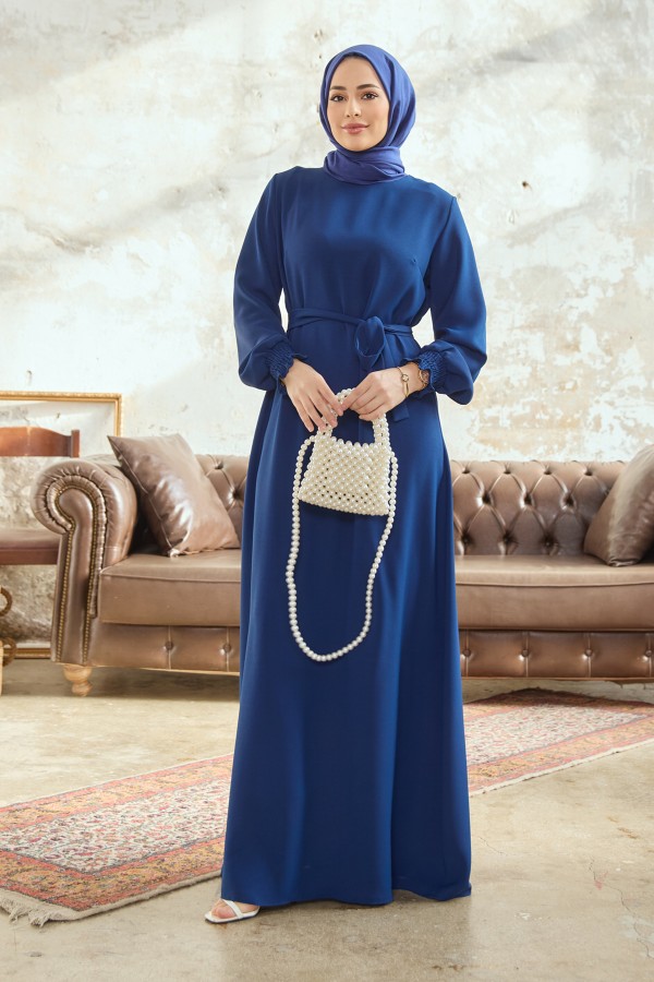Vera Kuşaklı Elbise - İndigo