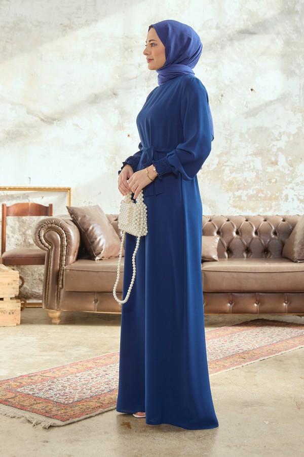 Vera Kuşaklı Elbise - İndigo