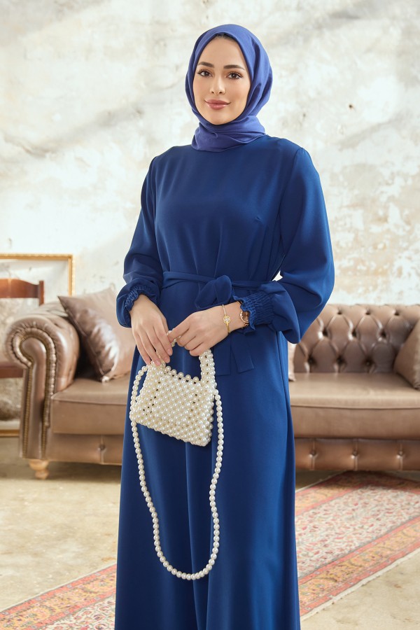 Vera Kuşaklı Elbise - İndigo