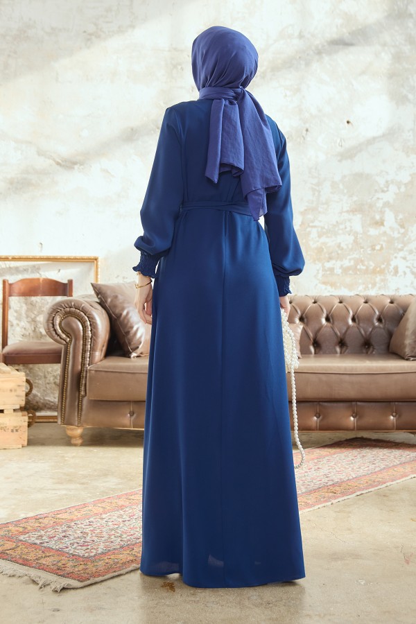 Vera Kuşaklı Elbise - İndigo