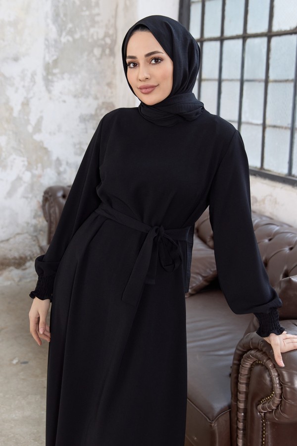 Vera Kuşaklı Elbise - Siyah Vera Kuşaklı Elbise - Siyah