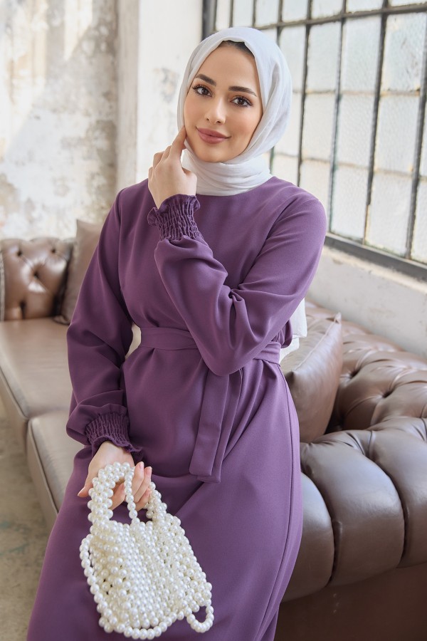 Vera Kuşaklı Elbise - Leylak