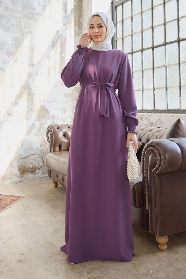 Vera Kuşaklı Elbise - Leylak