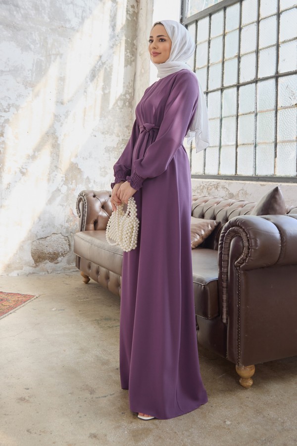 Vera Kuşaklı Elbise - Leylak