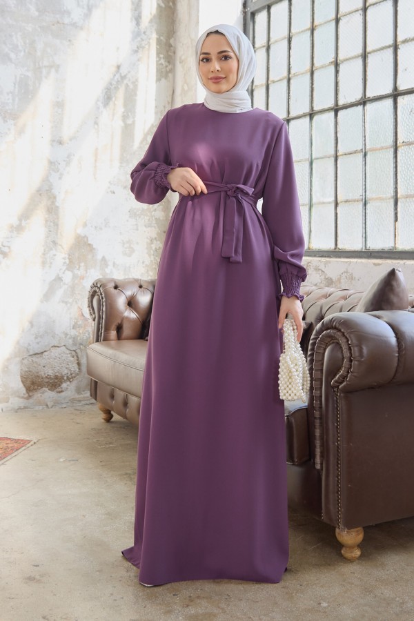 Vera Kuşaklı Elbise - Leylak