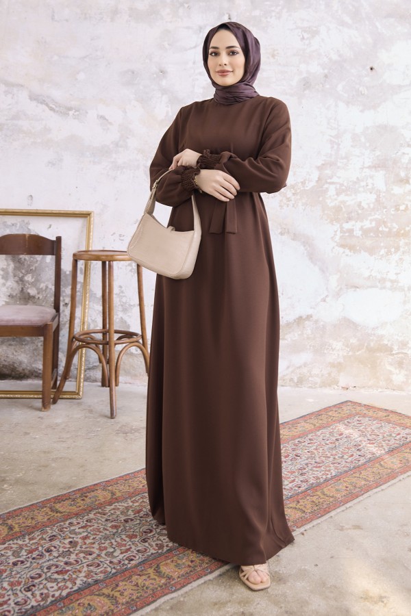 Vera Kuşaklı Elbise - Kahve