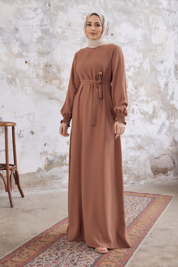 Vera Kuşaklı Elbise - Camel