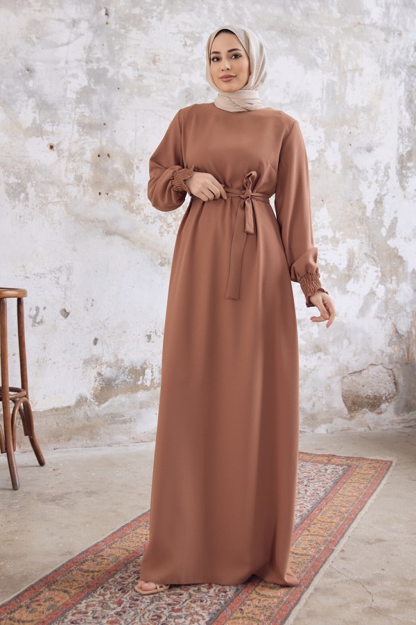 Vera Kuşaklı Elbise - Camel
