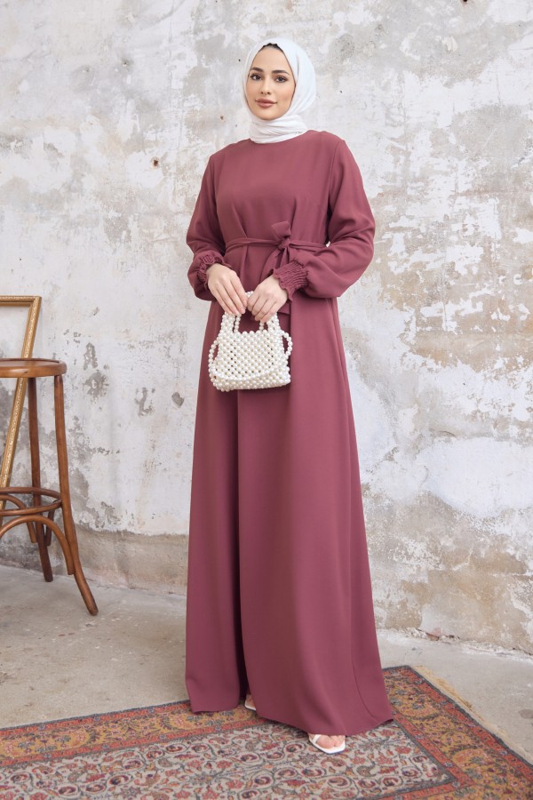 Vera Kuşaklı Elbise - Gül Kurusu