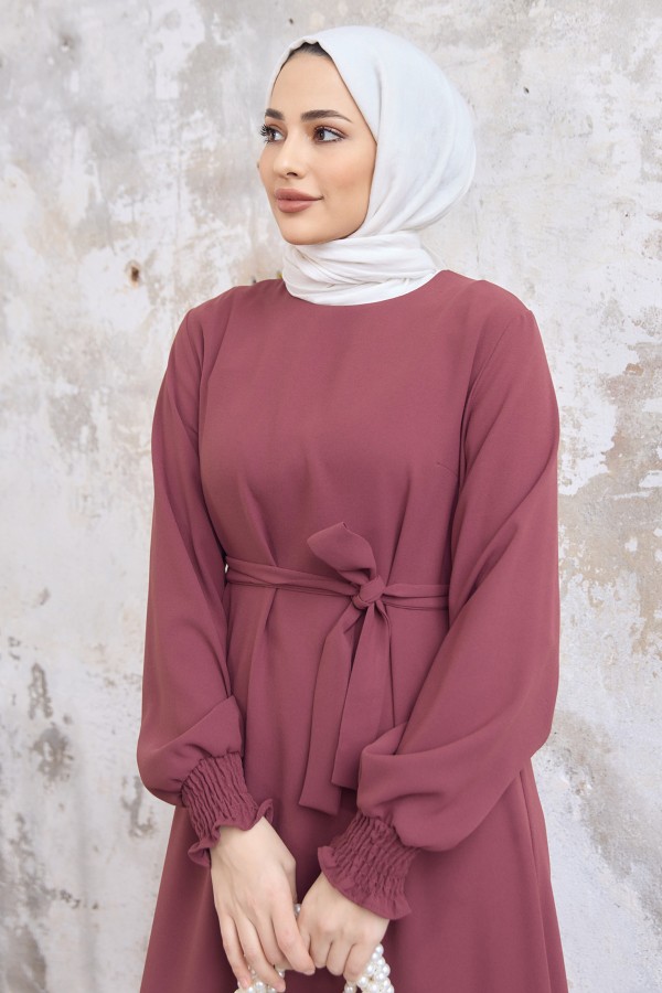 Vera Kuşaklı Elbise - Gül Kurusu