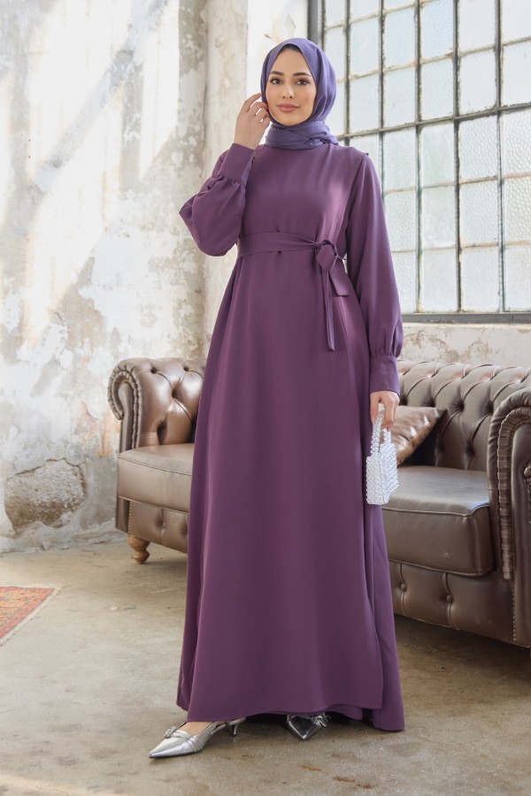 Kapaklı Krep Elbise - Leylak