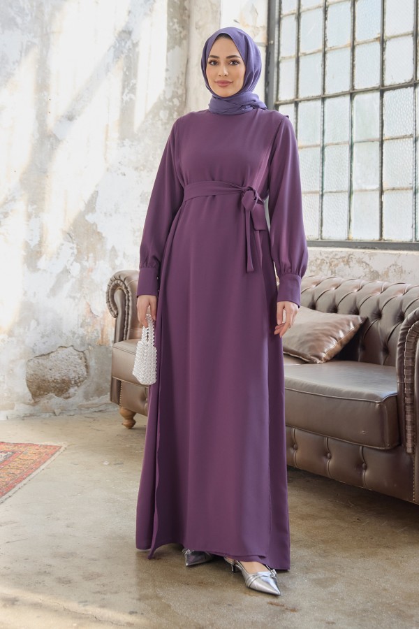 Kapaklı Krep Elbise - Leylak