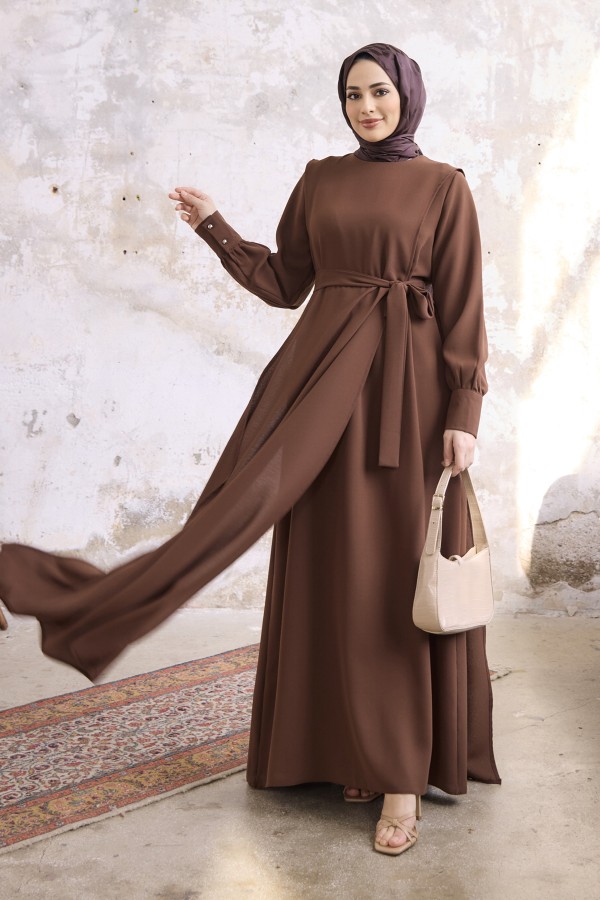 Capped Crepe Dress - Brown