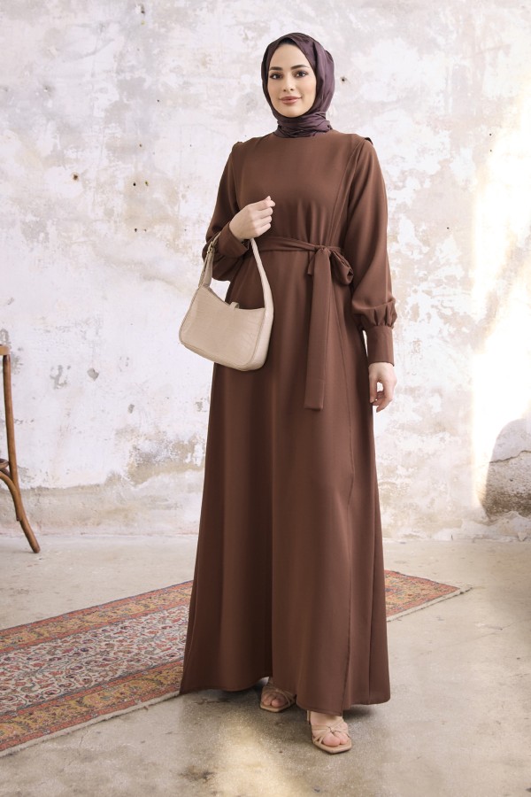 Capped Crepe Dress - Brown