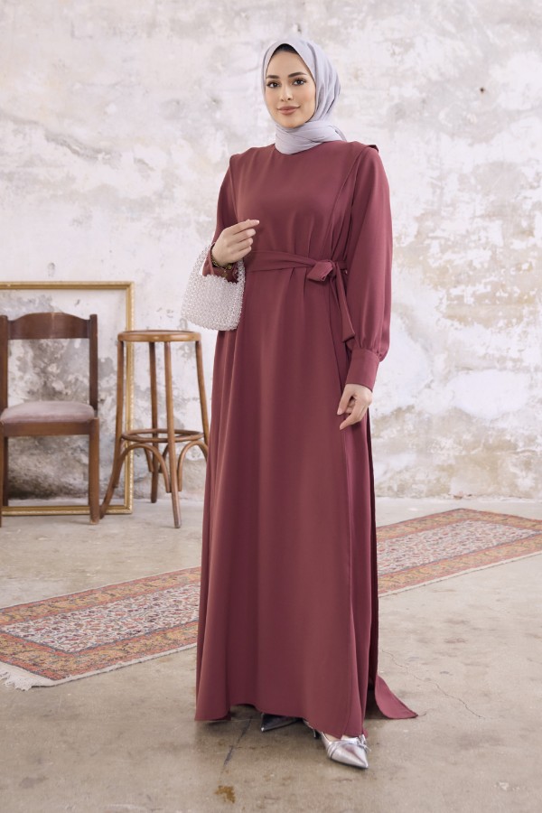 Kapaklı Krep Elbise - Gül Kurusu