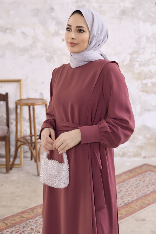 Kapaklı Krep Elbise - Gül Kurusu