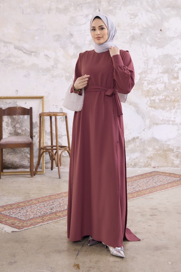 Kapaklı Krep Elbise - Gül Kurusu