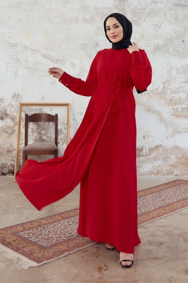 Capped Crepe Dress - Red