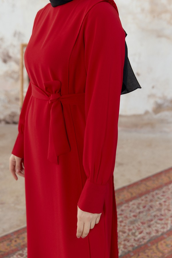 Capped Crepe Dress - Red