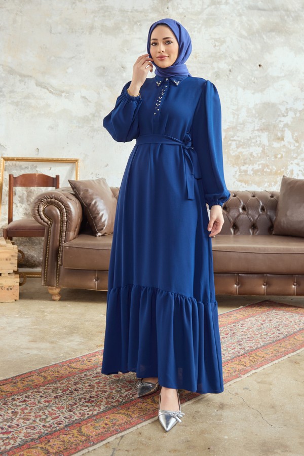 Neva Taşlı Elbise - İndigo