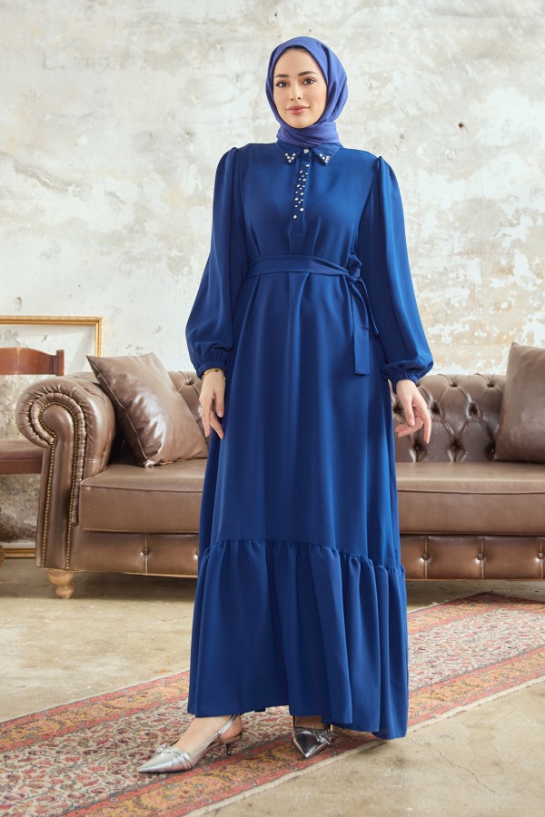 Neva Taşlı Elbise - İndigo