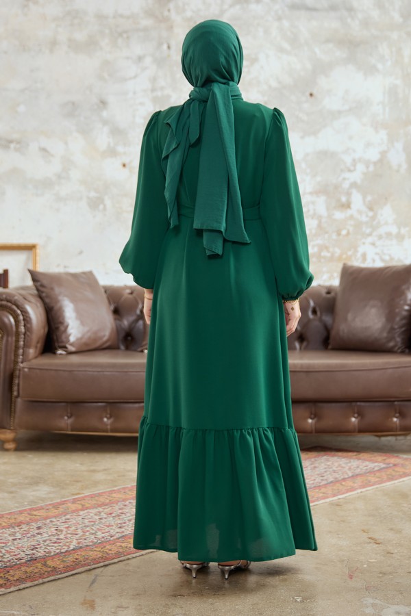 Neva Taşlı Elbise - Zümrüt