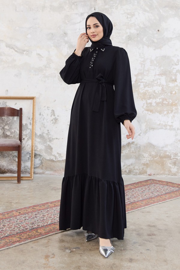 Neva Taşlı Elbise - Siyah