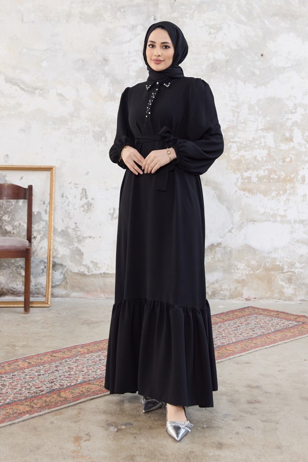 Neva Taşlı Elbise - Siyah