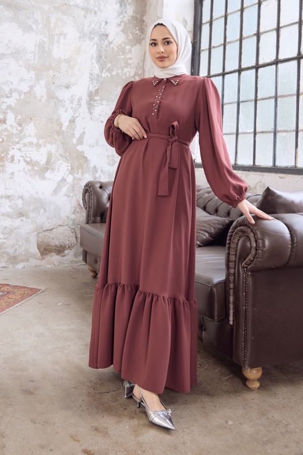 Neva Taşlı Elbise - Gül Kurusu