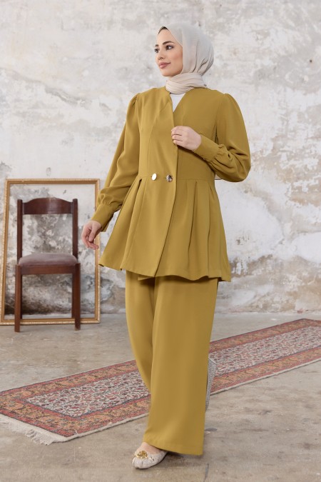 Linda Ceket Pantolon Takım - Yağ Yeşili