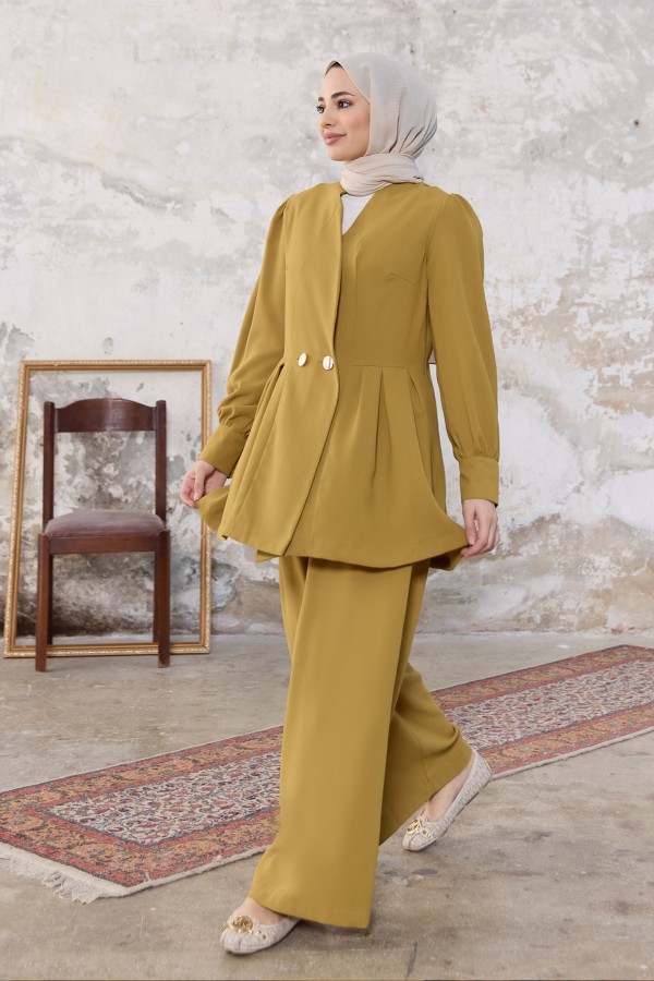 Linda Ceket Pantolon Takım - Yağ Yeşili