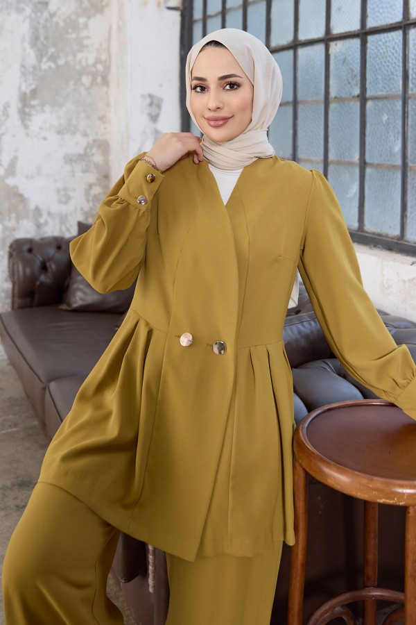 Linda Ceket Pantolon Takım - Yağ Yeşili