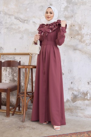 Frilled Pearl Dress - Dusty Rose