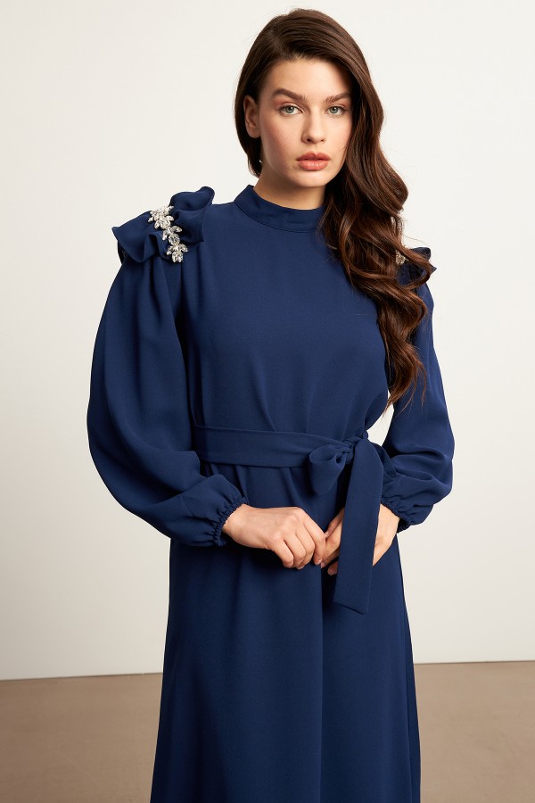 Layla Accessorized Dress - Indigo