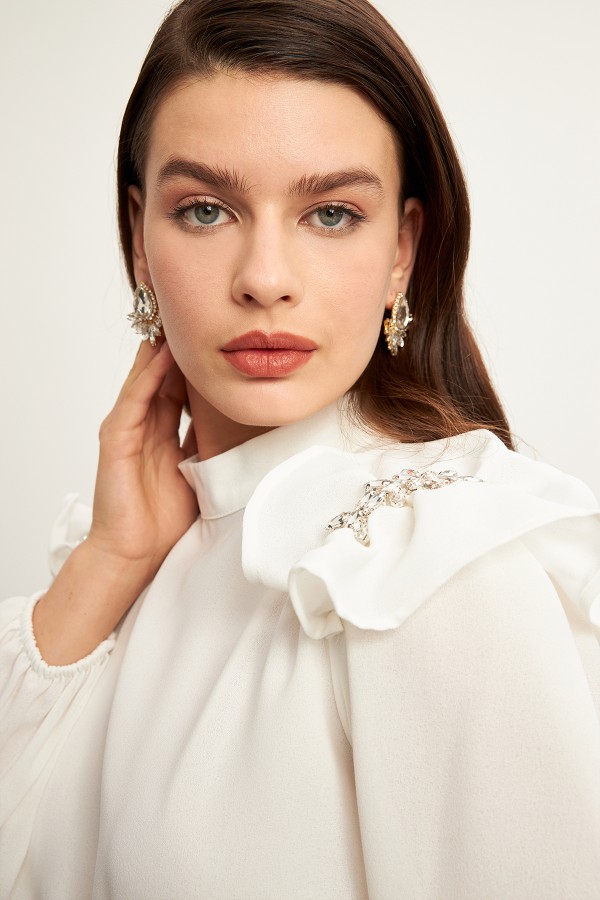 Layla Aksesuarlı Elbise - Ekru