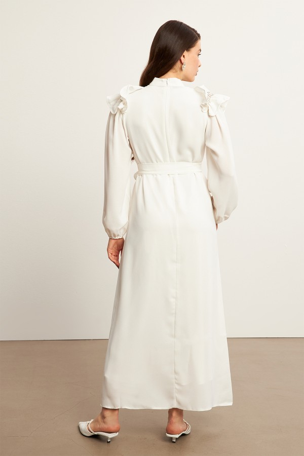 Layla Aksesuarlı Elbise - Ekru