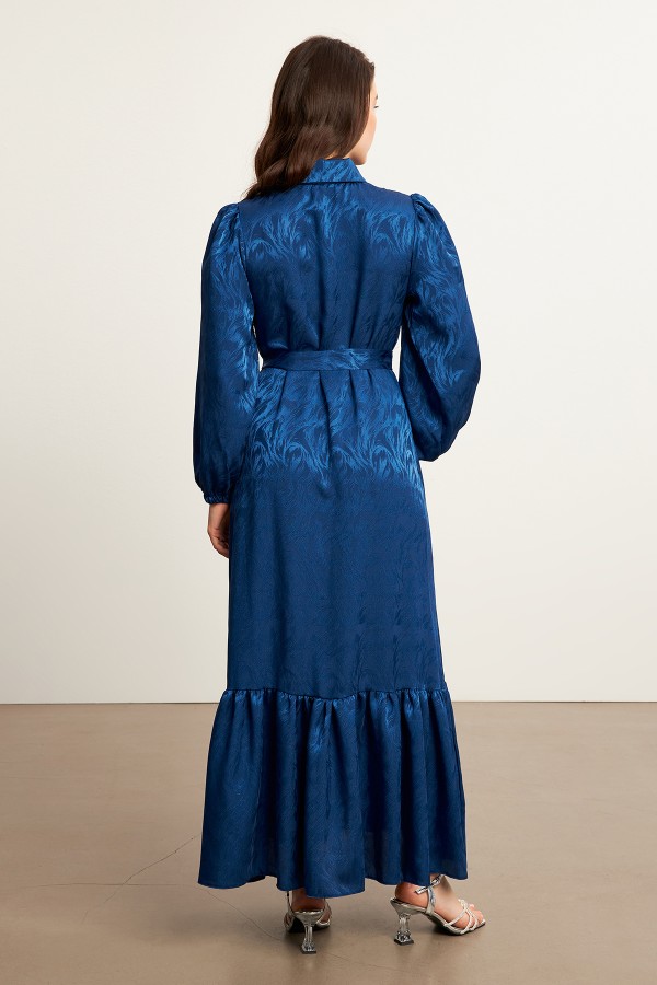 Royal Taşlı Jakar Elbise - İndigo