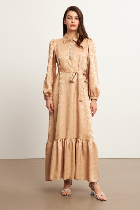 Royal Stone Jacquard Dress - Gold