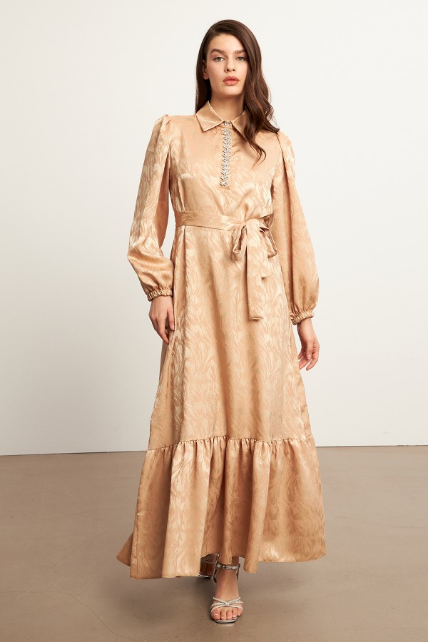 Royal Stone Jacquard Dress - Gold