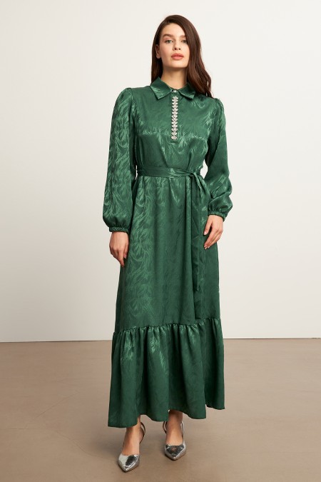 Royal Stone Jacquard Dress - Emerald