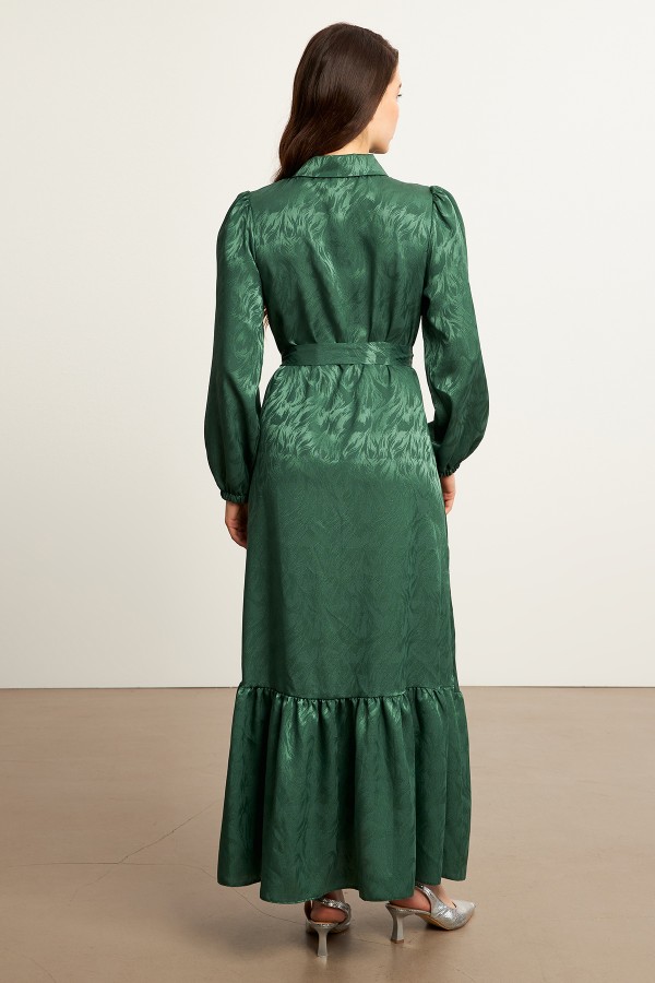 Royal Stone Jacquard Dress - Emerald