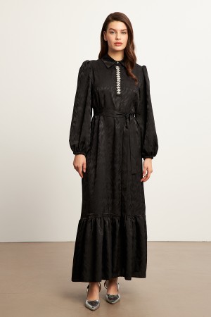 Royal Stone Jacquard Dress - Black