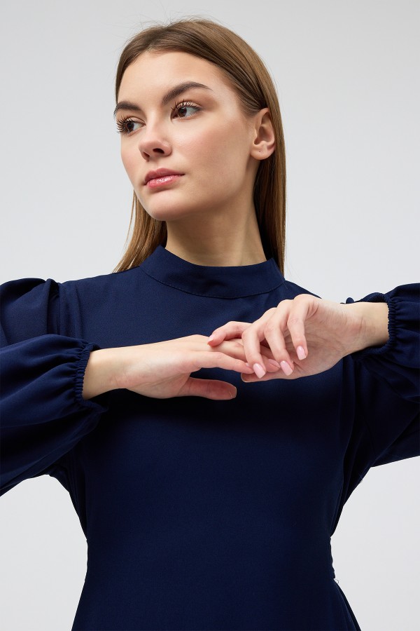 Nevra Kuşaklı Elbise - Lacivert