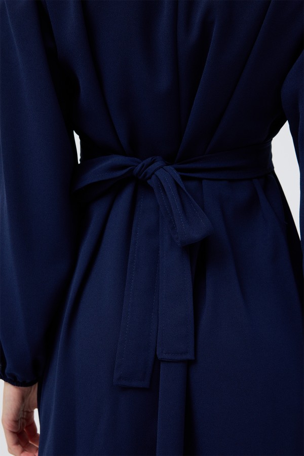 Nevra Kuşaklı Elbise - Lacivert