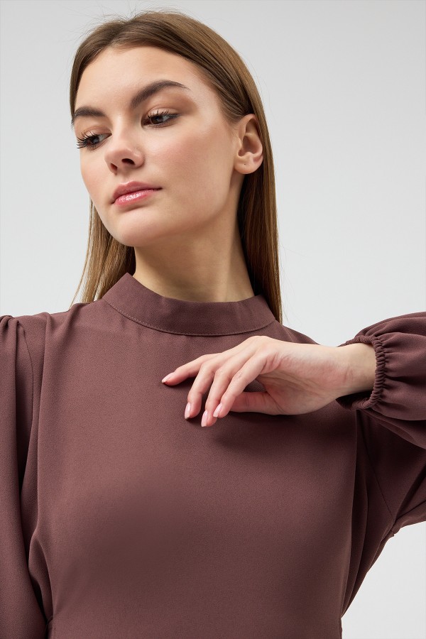 Nevra Kuşaklı Elbise - Vizon